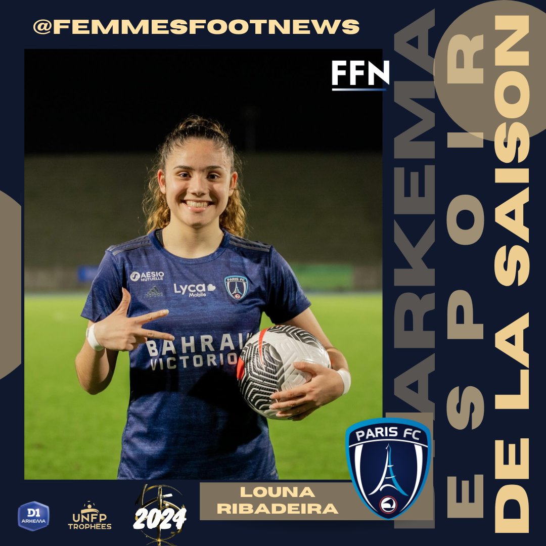 femmesfootnews's tweet photo. LOUNA RIBADEIRA REMPORTE LE PRIX DE MEILLEURE ESPOIR DE LA SAISON EN D1 ARKEMA AUX TROPHÉES UNFP 💎🇫🇷

8 buts, 4 passes décisives et un triplé cette saison dans le championnat français 👏

#TrophéesUNFP https://t.co/XD7xvb2wE1