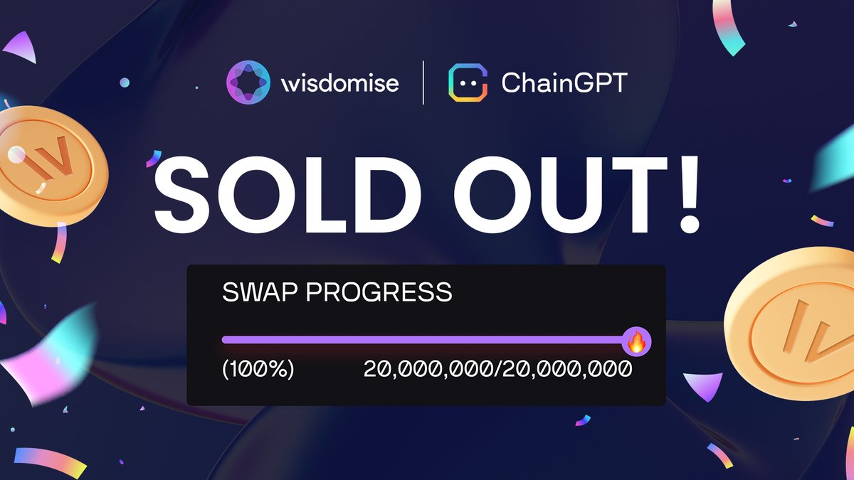 wisdomise's tweet photo. 🚨SOLD OUT 🚨

IDO of $WSDM on @ChainGPT_Pad has been completely sold out! Huge thanks to the incredible community!

💪 We're now full steam ahead for an exceptional launch.

👉 Stay tuned!

#WSDM #AI https://t.co/WJWwvGL3Up