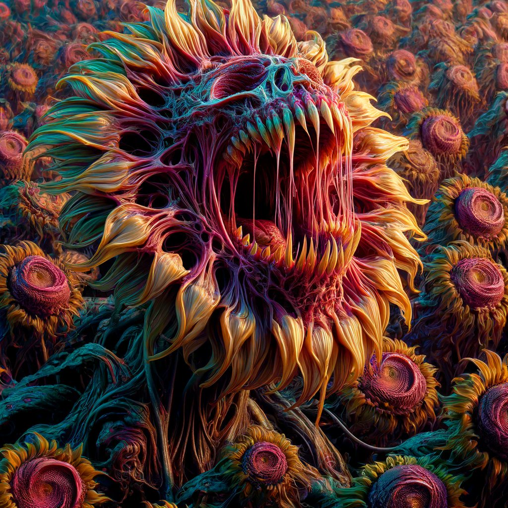 Field of Nightmares: Sunflowers with a Bite #AIArt #AIArtworks #AIArtwork #AIArtistCommunity
