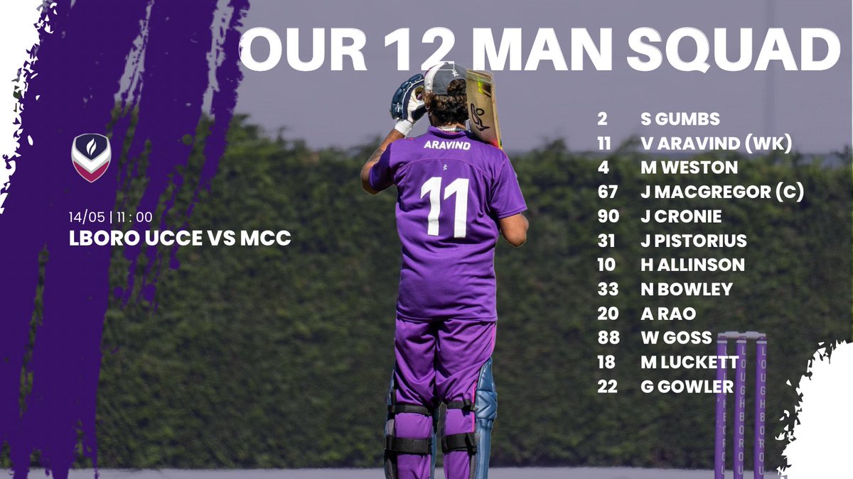lboroucce_'s tweet photo. Our 12 man squad to face the MCC on Haslegrave tomorrow🔥 Come down and support the llads💜

#bleedav #comeonthellads #mcc #scabbers33 #haventmissedyoucronie https://t.co/RjnawiYmKv