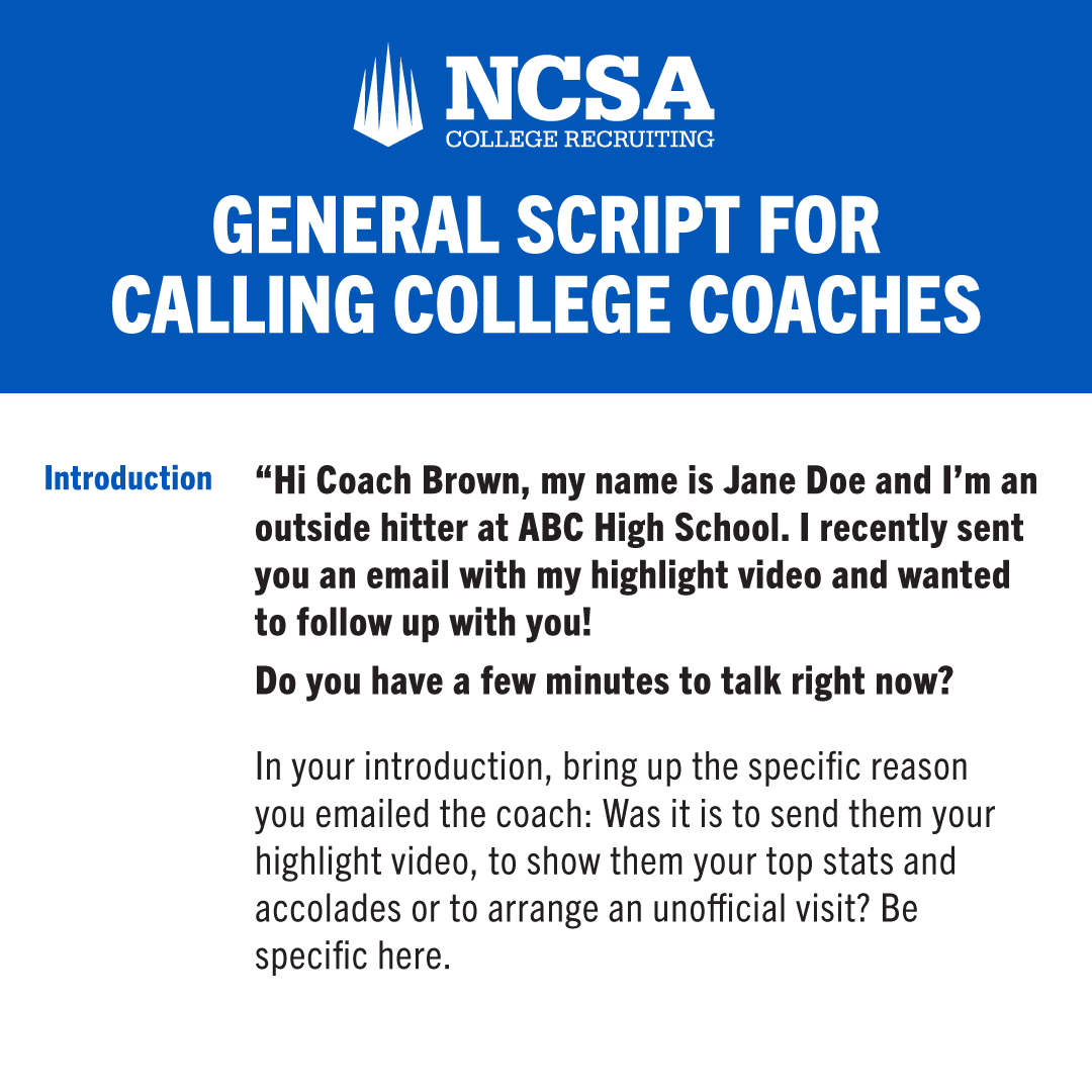 So you pick up the phone to call a coach and they actually answer! How should you get the conversation started? Check out this script for one way to introduce yourself and for more info on calling coaches, check out our website: bit.ly/3WFR9HH