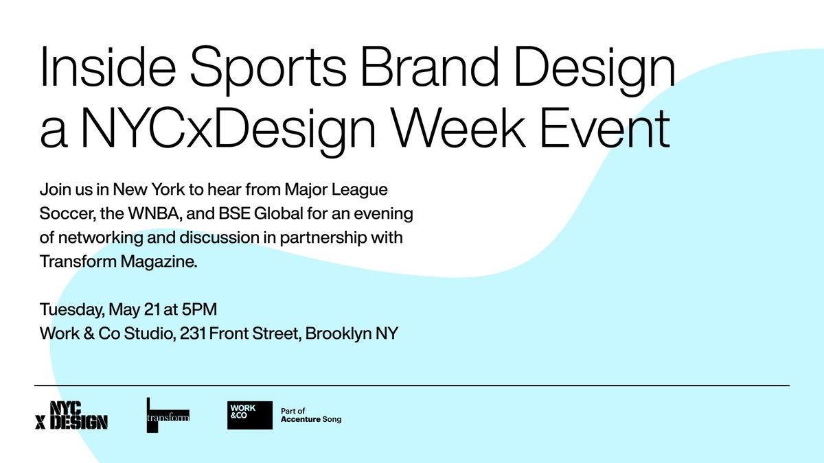 RSVP to join us on May 21 for a networking event & panel about the world of sports brand design featuring @MLS, the @WNBA, and @BSE_Global — hosted in partnership with @TransformSays and NYCXDESIGN:  events.work.co/nycxdesign/tw