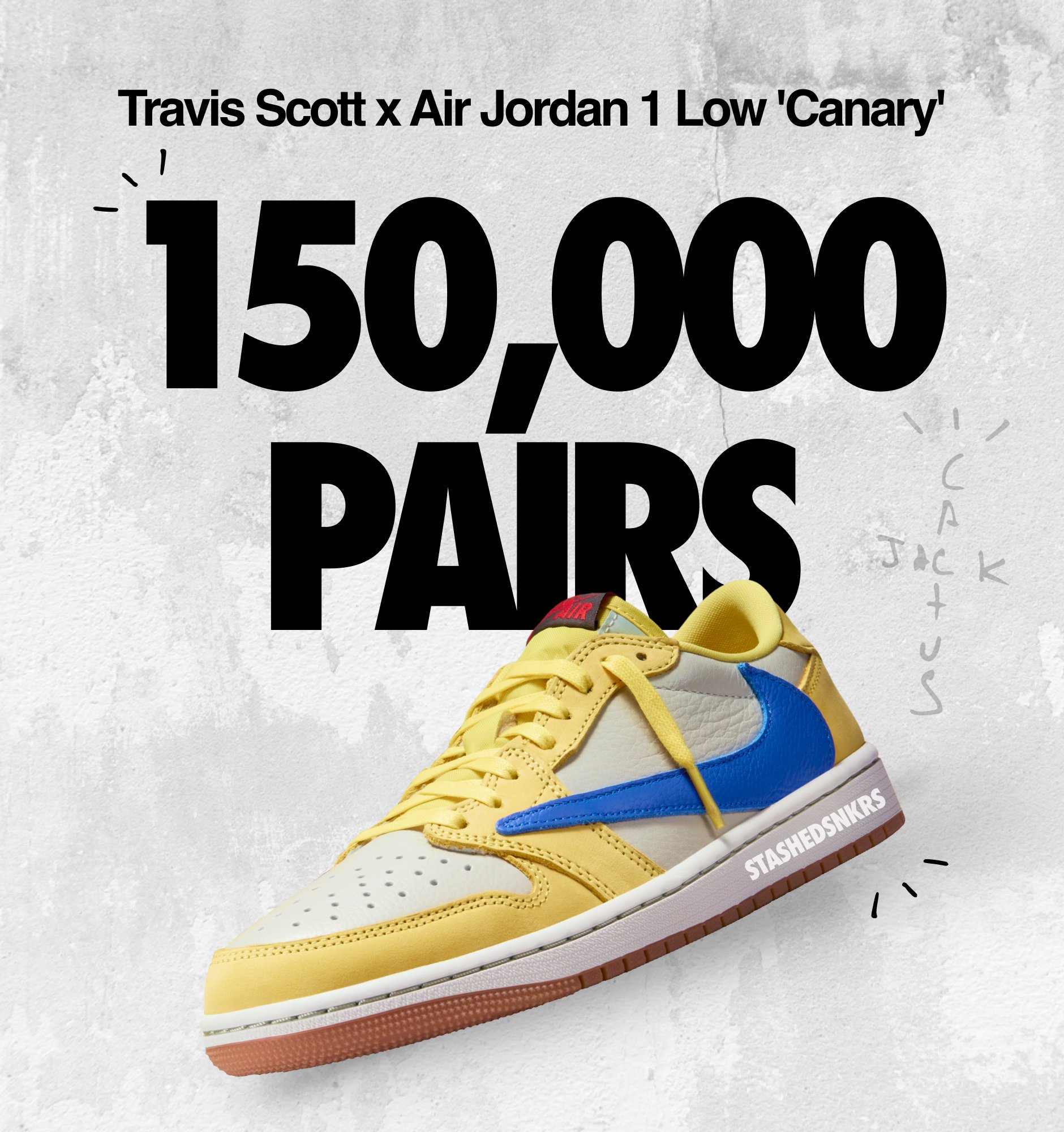 Stashed on X The Canary Travis x Air Jordan 1 is one of the most produced colorways yet with around 150 000 pairs made We just revealed ALL the info Nike doesn t