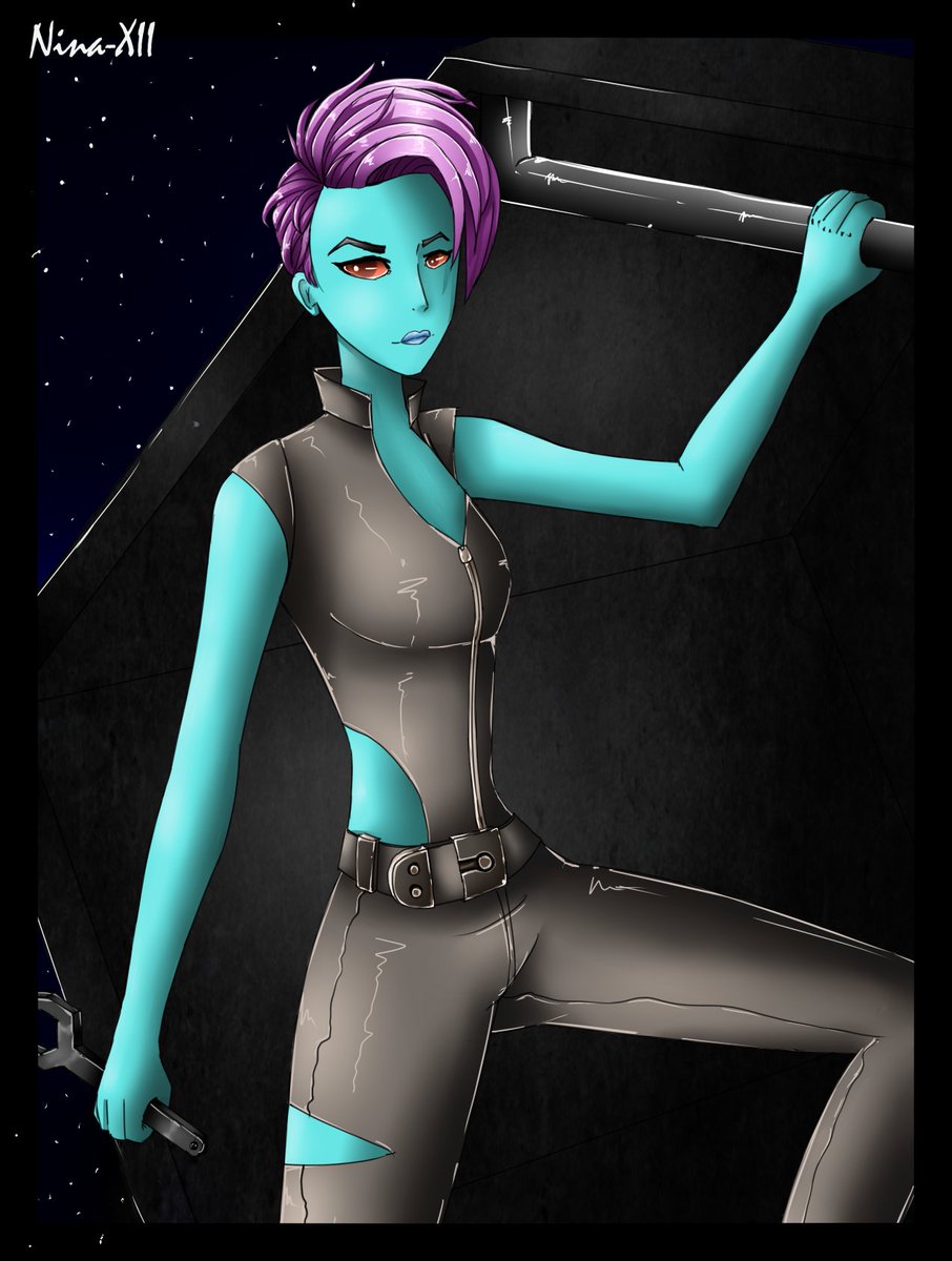 Star Wars OC of a friend of mine. I don't recall her name though. He has some really saucy characters :p
I think this was when I started experimenting more with  hard shine/light effects.

#digitalart #digital #art #oc #originalcharacter #StarWars #starwarsfanart