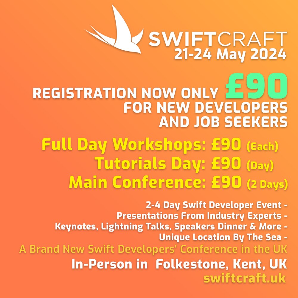 🚀 Attention job seekers! 🎉Don't miss out on our discount for SwiftCraft! Get access to the two-day conference for just £90, and enjoy workshops or tutorials for an additional £90 each. 

Upgrade your skills! 

Apply today! swiftcraft.uk/jobseekers🌟

#swiftui #swiftlang #coding