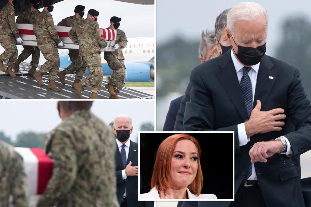 Jen Psaki forced to retract false book claim that Biden did not check his watch during ceremony for US troops slain in Afghanistan trib.al/VUyyGMg