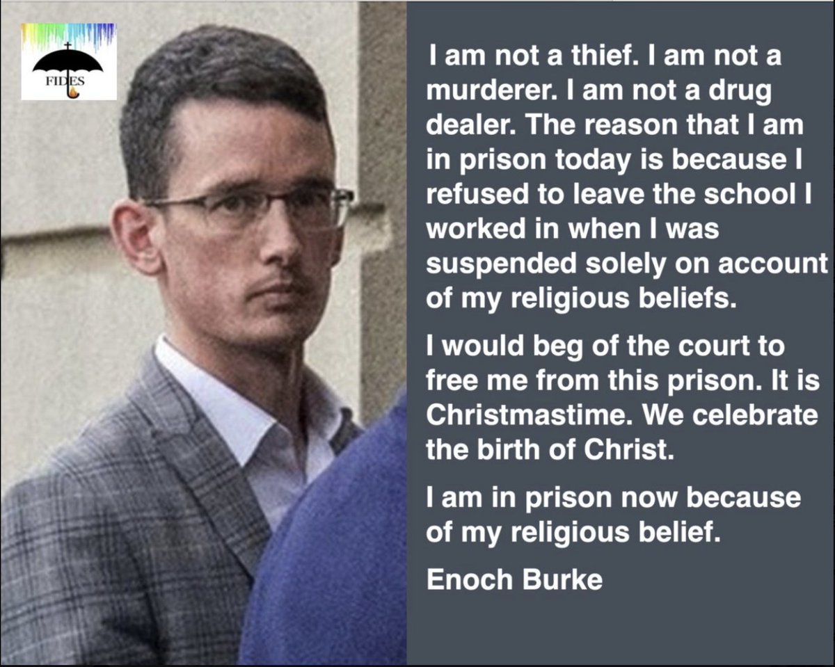 Enoch Burke has been unjustly imprisoned for 354 days 

No matter what the Irish media elites say  Ireland is denying Enoch's freedom of conscience & freedom of religion    

Send messages of support to: Mountjoy Prison North Circular Road, Dublin 7, D07 YC97 Ireland

Please keep
