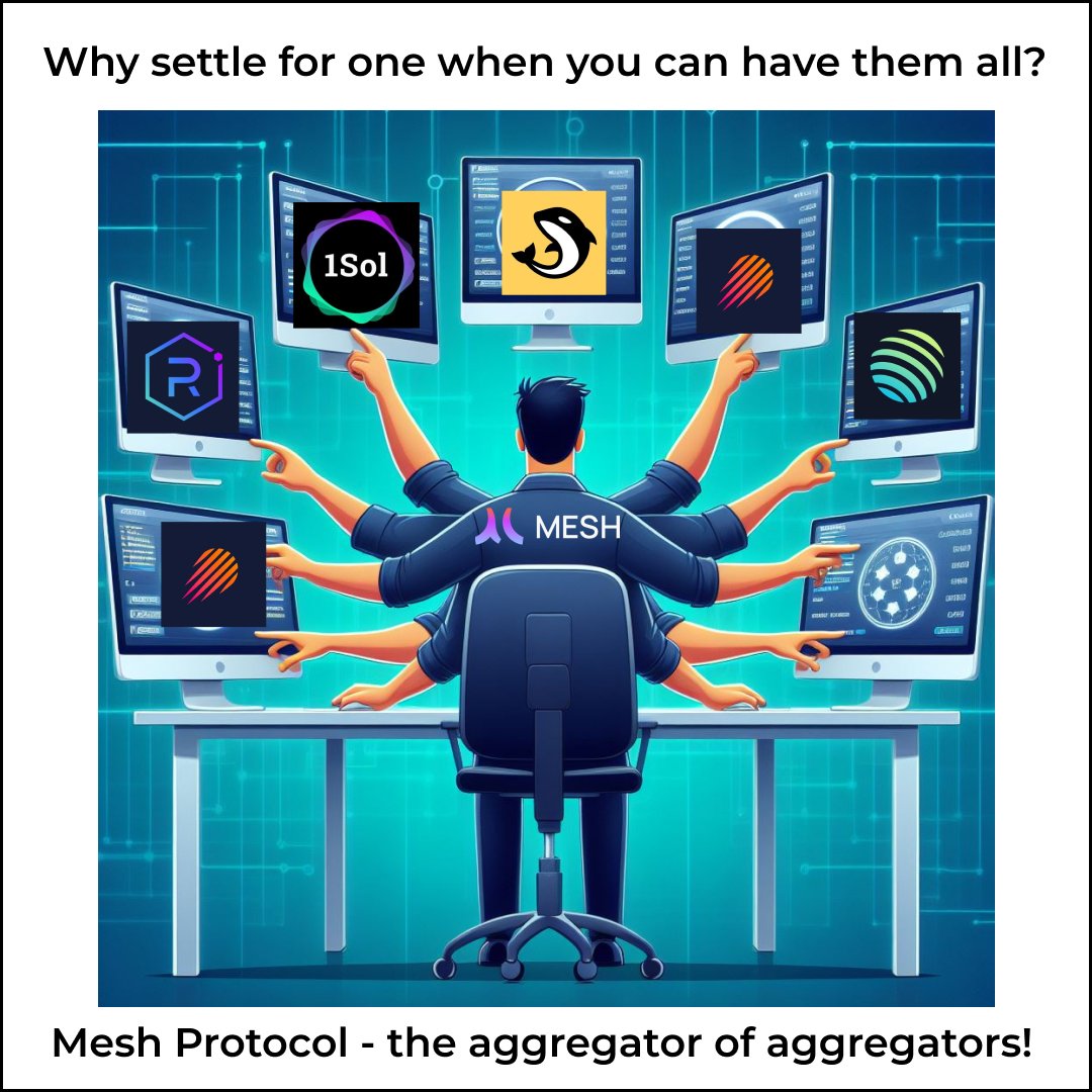 Diving into decentralized trading like a pro with @Mesh_Protocol! 

Explore multiple DEXs and aggregators seamlessly in one place, including Orca, Radium, and Jupiter Exchange, thanks to Mesh's new 'aggregator of aggregator' feature on Solana. #Solana  #CryptoTrading $MESH