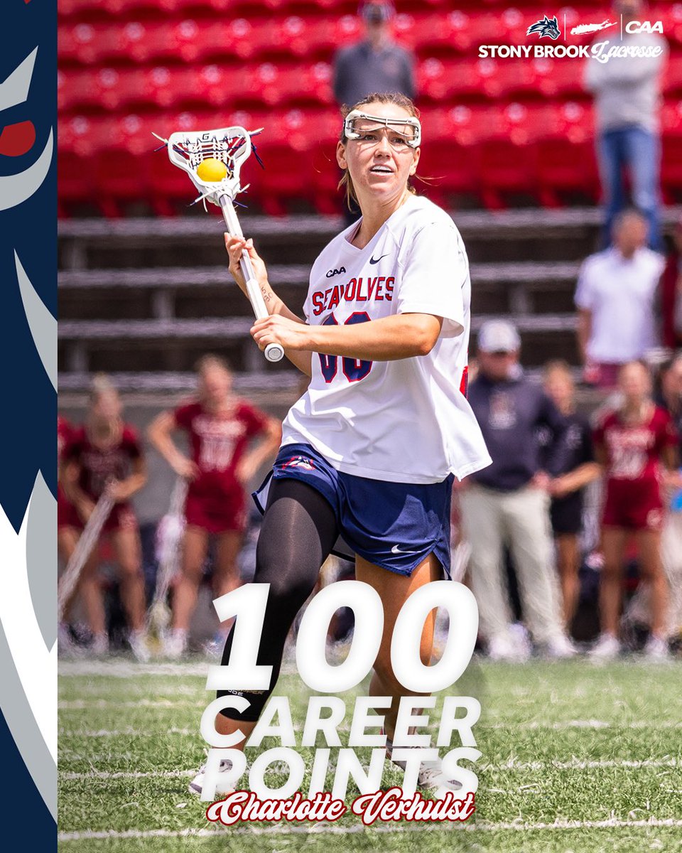 1️⃣0️⃣0️⃣ 𝗖𝗔𝗥𝗘𝗘𝗥 𝗣𝗢𝗜𝗡𝗧𝗦 👏 Congratulations to @CharVerhulstlax on recording her 100th career point in yesterday’s NCAA Tournament game! 🌊🐺 x #NCAALAX