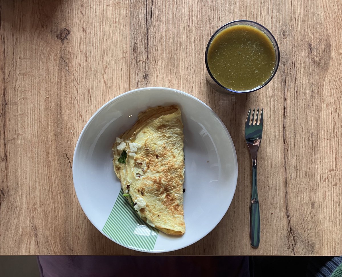 spinach and feta cheese omelette & a cup of green juice