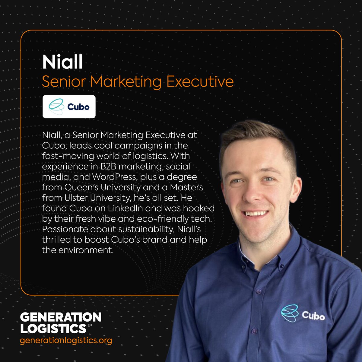 Working within the logistics sector isn't all HGVs and warehouses. Logistics companies like @wearecubo need a marketing team too! His proudest moment? Boosting Cubo's LinkedIn followers by 120% in under a year 🚀 #Marketing #CareerStories
