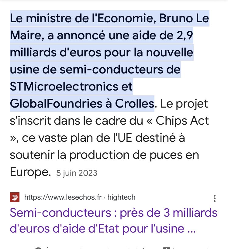 @SMyrkos @AdresanSoso @EmmanuelMacron TU CROIS QUOI ? Toi tu ne sais pas d’où vient ta dette.

A Crolles pour l’investissement de l’usine de semi conducteur, 2,9 MILLIARDS € sans aucune contrepartie partie refilés par l’Etat tu crois que les gus viennent pour nos beaux yeux ? 
LA PERFUSION D’ARGENT PUBLIC, ta dette