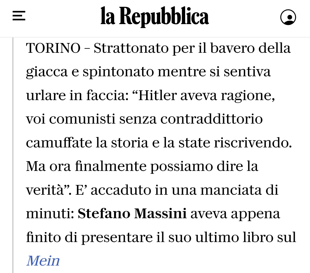 A questo siamo arrivati: 
Fan di Hitler che aggrediscono scrittori 
antifascisti.
Stefano Massini aggredito al Salone del Libro di Torino...