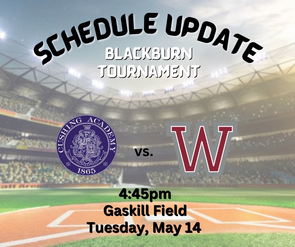 🚨PLAYOFF UPDATE🚨

Cushing vs Worcester

⏰4:45pm
📍Gaskill Field
🗓️Tuesday, May 14

#WorcesterBaseball #DefendTheHill