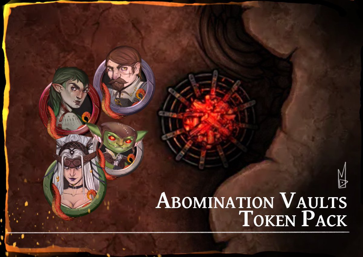 Since we’ve recently finished our Abomination Vaults (Pathfinder2e AP), I’ve decided to share with you all tokens and frames I did!

Here’s a pack of 4 empty frames and character tokens!

Grab them for free (link below)👇 

Please credit me if you will be sharing it!