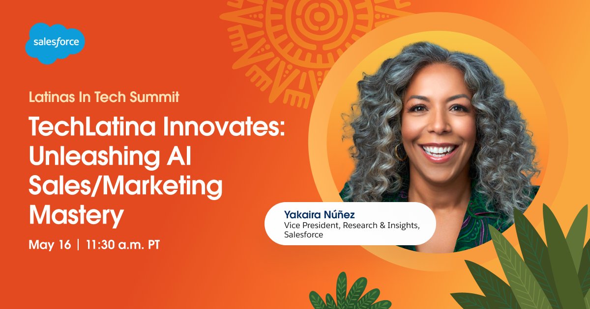 Dive into the intersection of AI and marketing with Salesforce's VP of Research & Insights, Yakaira Núñez, at #LatinasinTech! Learn how to leverage AI and transform your marketing and sales strategy to drive customer engagement to new heights. Register: sforce.co/41Hp6r6