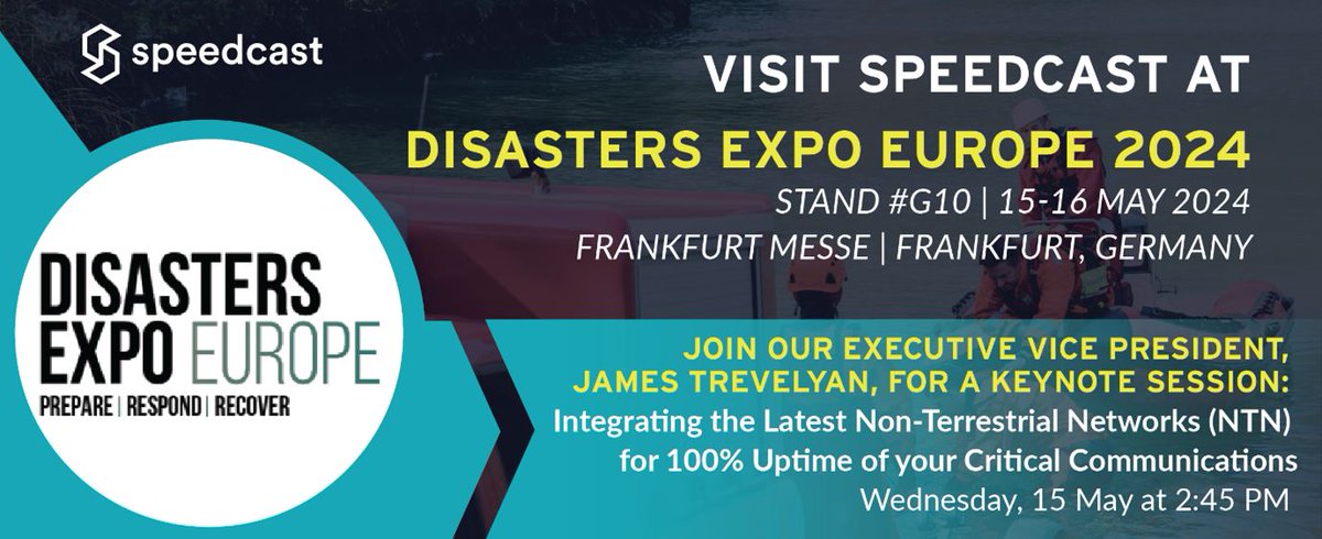 #Speedcast is participating at #DisastersExpoEurope this week in Frankfurt. If you're attending, be sure to visit us at stand #G10 and learn more on #disasterresponse #connectivity solutions so you're prepared to face a worst-case scenario with confidence. We'll see you there!