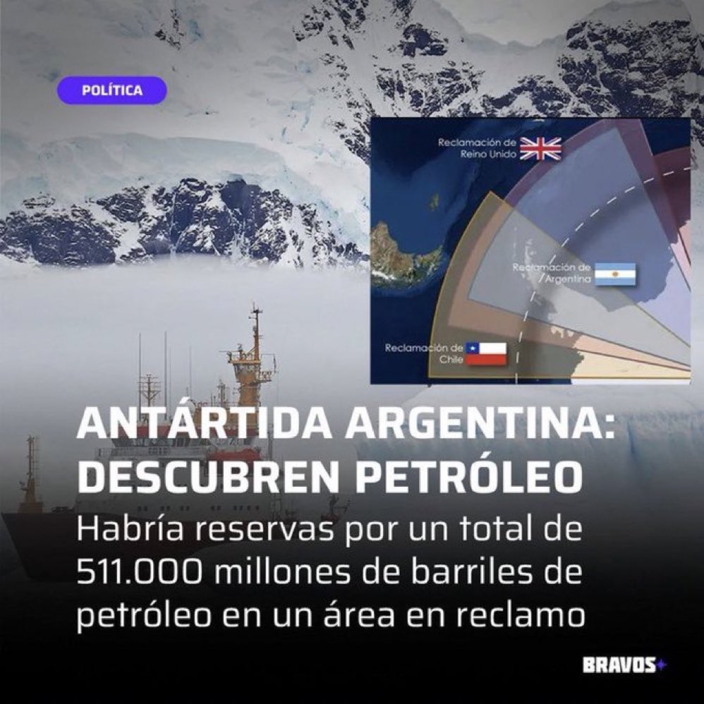 Oil reserves of 511,000 million barrels discovered in Argentina’s sector of Antarctica 🇦🇶 We need a new Julio Roca who is willing to go further south.