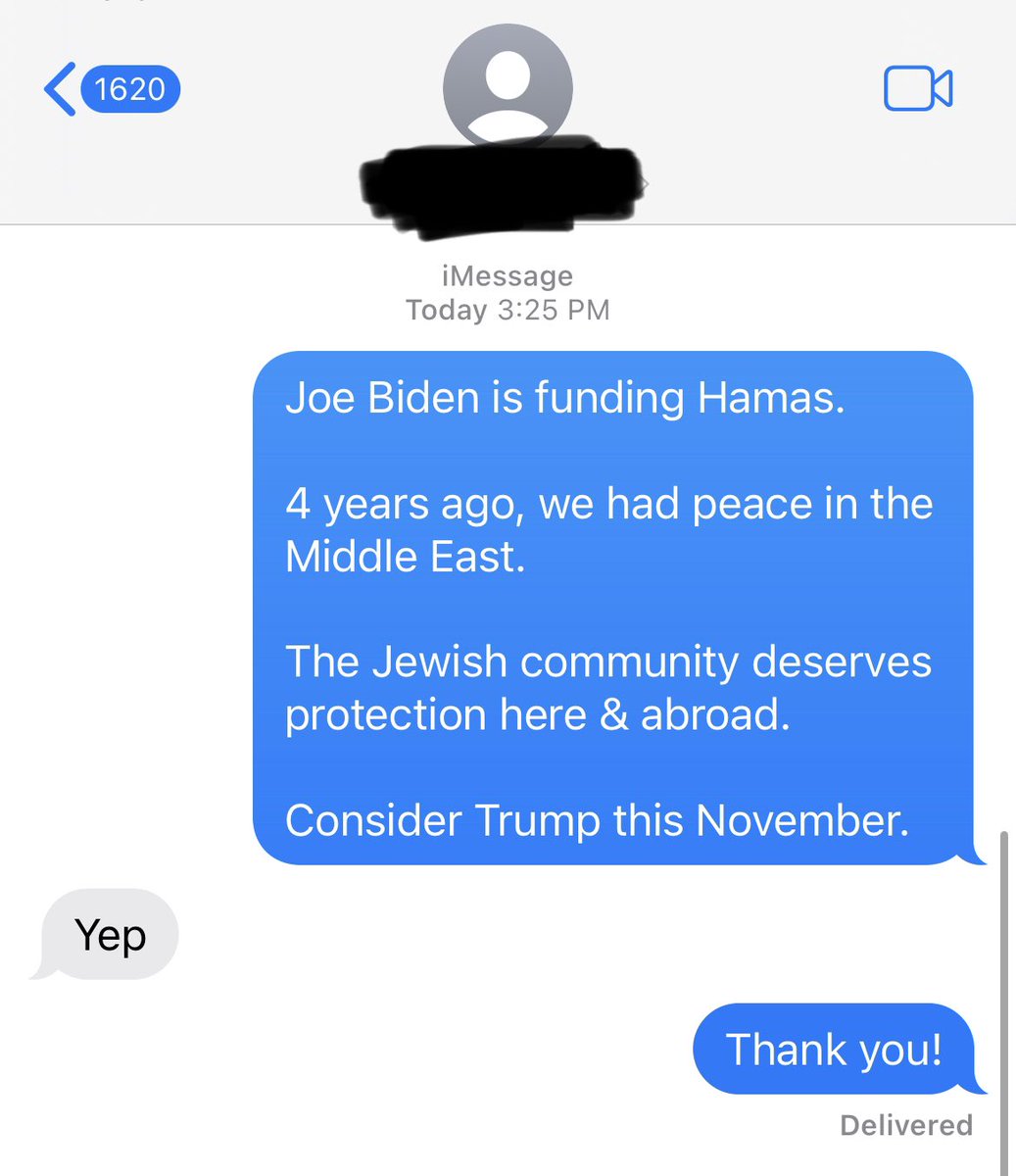 HOLY COW! We are texting no party affiliated Pennsylvania Jewish voters: “Joe Biden is funding Hamas. 4 years ago, we had peace in the Middle East. The Jewish community deserves protection here & abroad. Consider Trump this November.” I’m texting w/ the voter RIGHT NOW