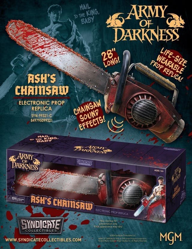 A dream come true for Evil Dead fans, Syndicate Collectibles is soon releasing a life-size wearable prop replica of Ash's chainsaw hand from Army of Darkness! bloody-disgusting.com/toys/3811977/a…