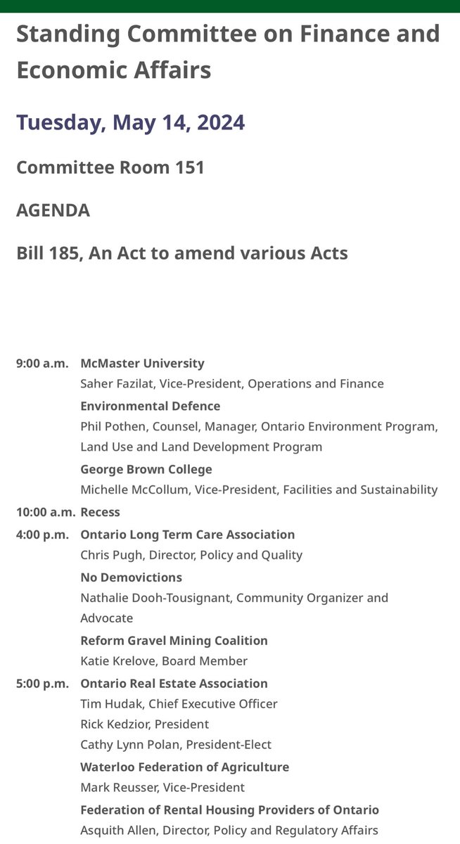 TUNE in at ola.org tomorrow at 9am or better yet , head to Queen’s Park and committee watch in person. @pothen @RGMC_Ontario @KatieKrelove #StopSprawl