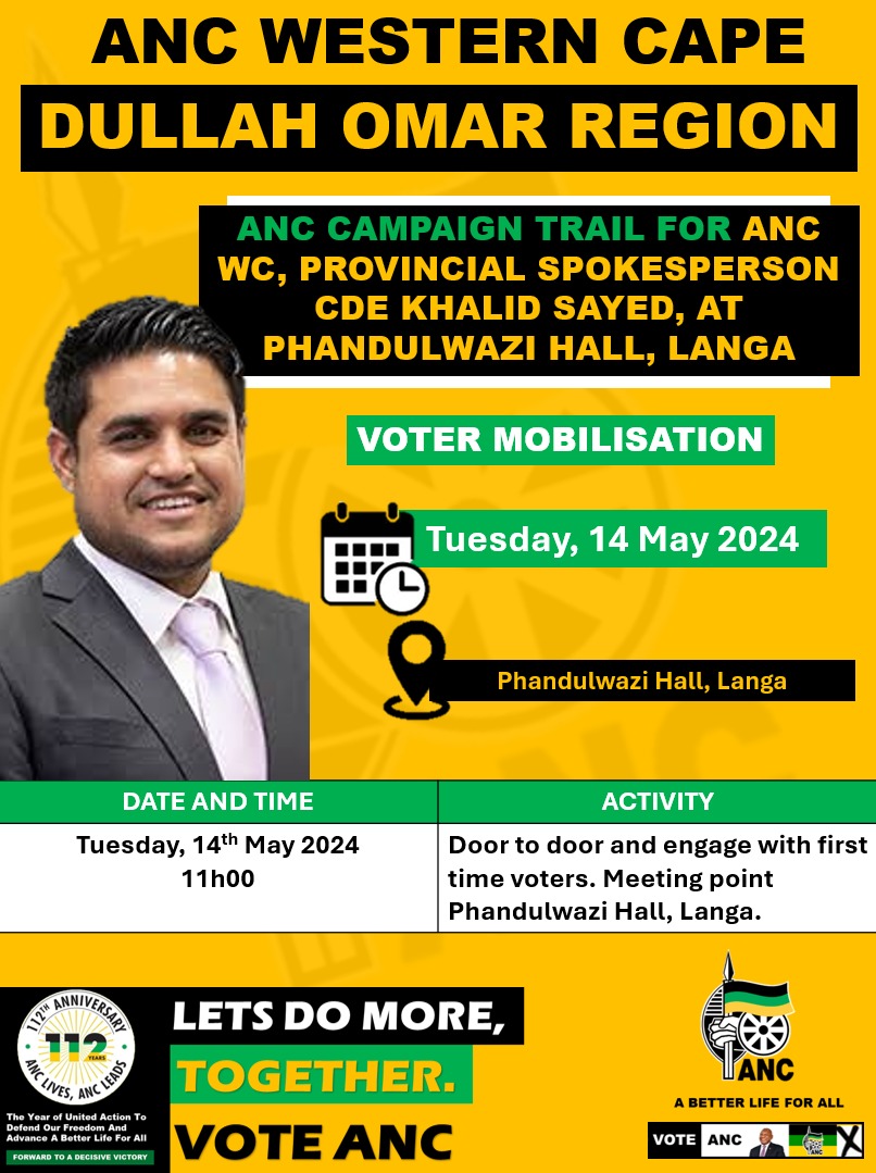 Tomorrow we will engage voters in Langa #LetsDoMoreTogether #VOTEANC2024