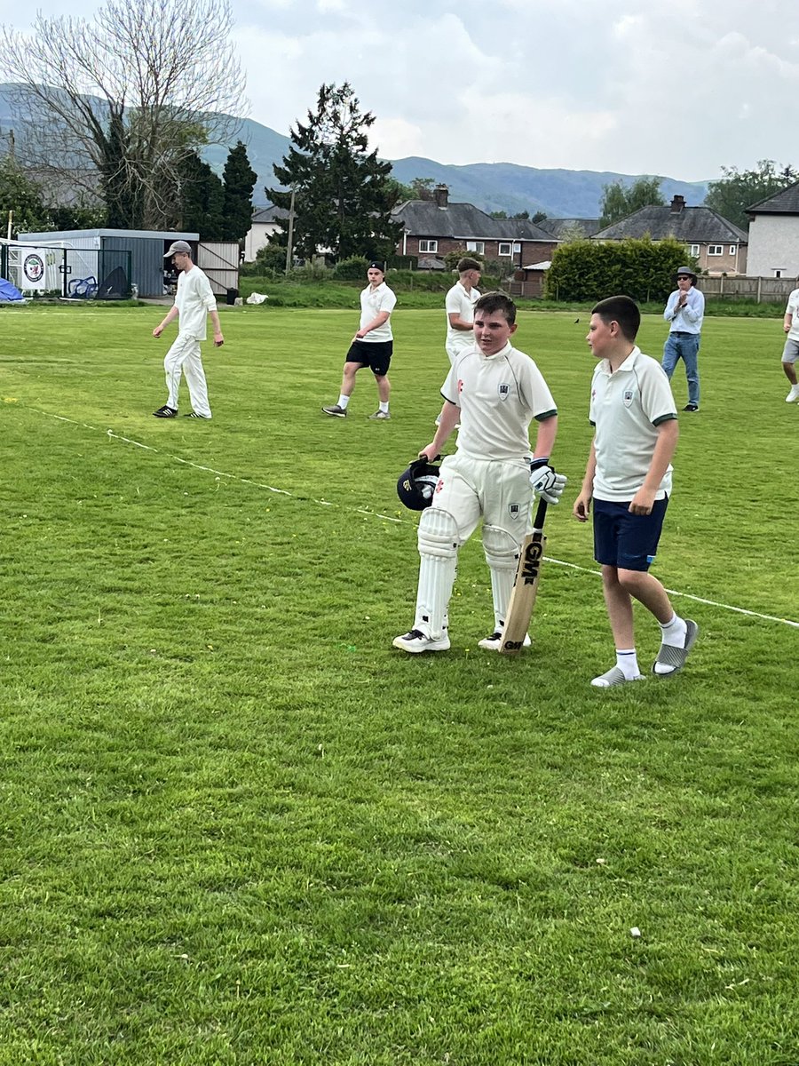 Well done to my boy Bailey top scoring for Conwy 3Xl yesterday at Bala CC 23 and taking two wickets before the storm arrived top work little man keep working hard 🏏🏏
