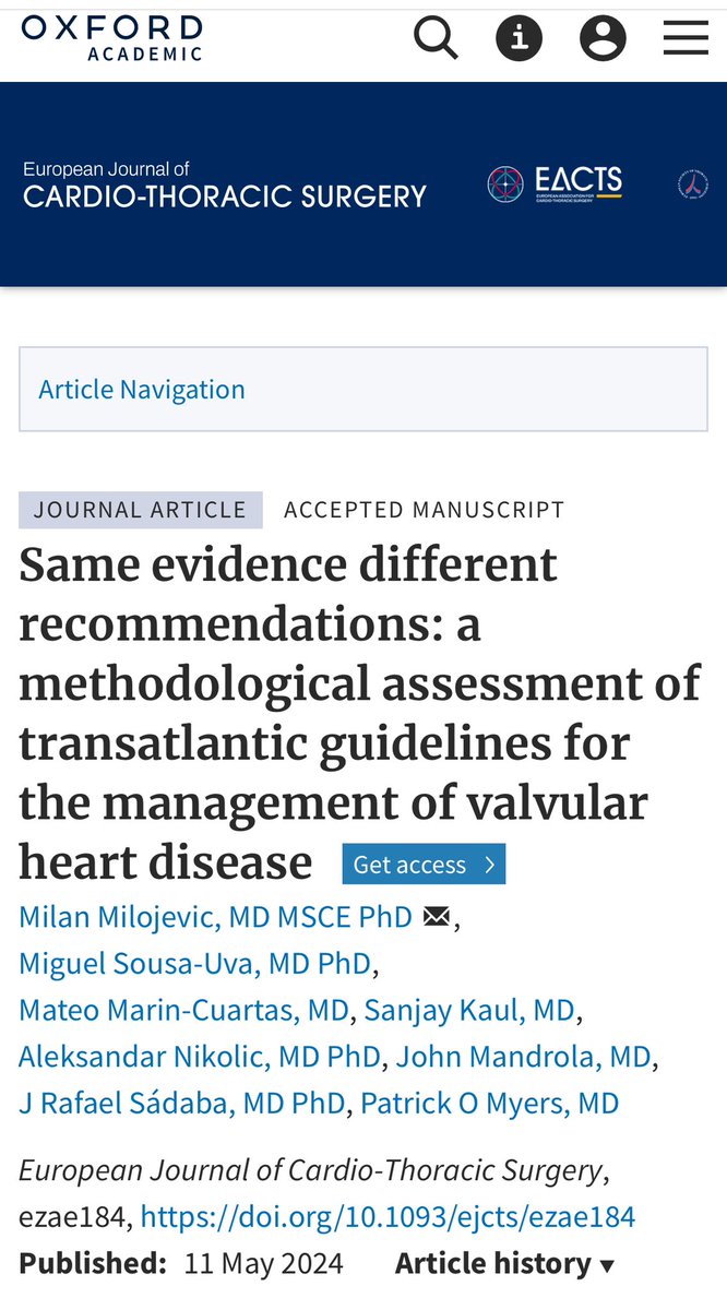 ➡️Same evidence different recommendations: a methodological assessment of transatlantic guidelines for the management of valvular heart disease Publication at @EACTS_Journals 🔗 academic.oup.com/ejcts/advance-… @rafasadaba @pomyers @drjohnm @kaulcsmc @Migas2001