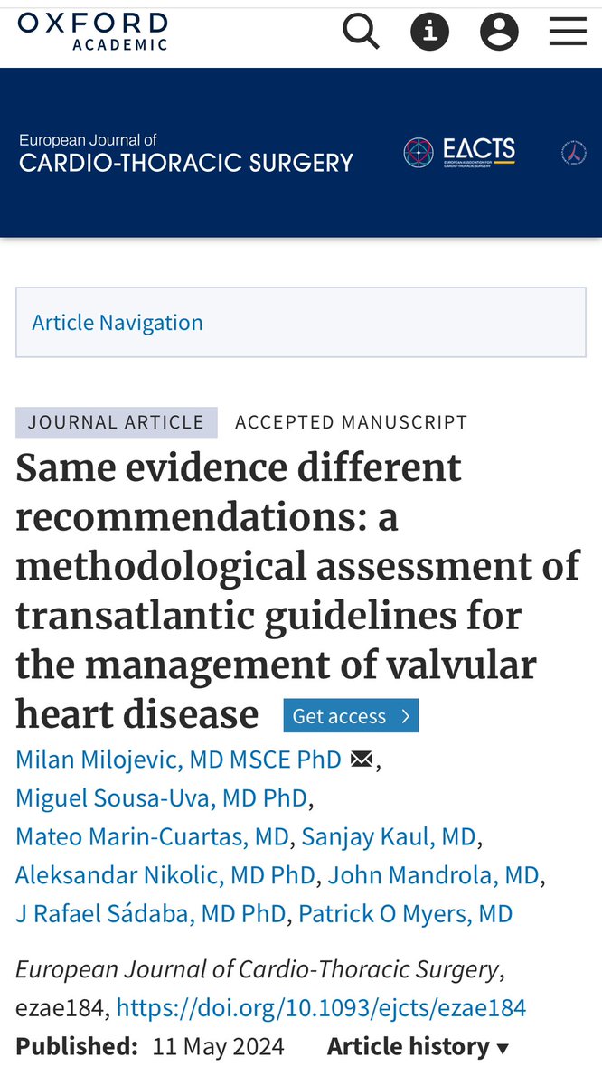 ➡️Same evidence different recommendations: a methodological assessment of transatlantic guidelines for the management of valvular heart disease

Publication at @EACTS_Journals 

🔗 academic.oup.com/ejcts/advance-…

@rafasadaba @pomyers @drjohnm @kaulcsmc @Migas2001