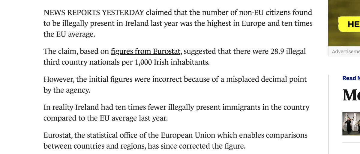 Jfc, Eurostat misplaces a decimal point, the story goes around the world. They've now corrected it and only about five people will ever notice. They'll all remember the incorrect story. thejournal.ie/number-of-ille…
