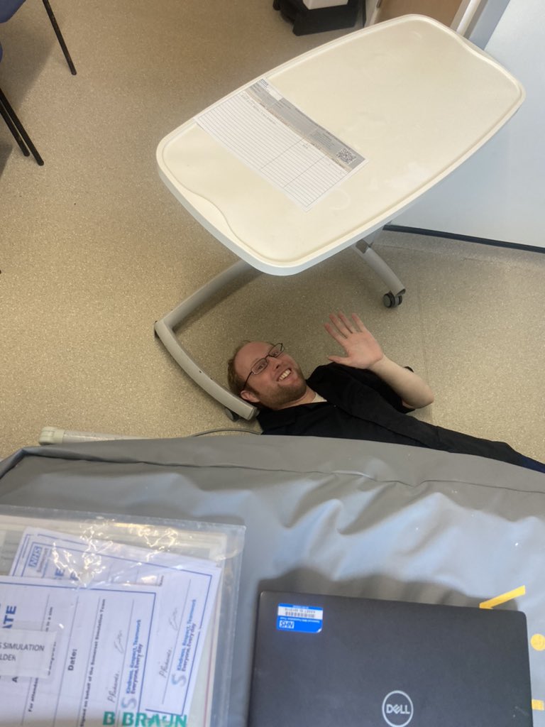 Falls sim at Crewkerne hospital this afternoon. Great staff engagement, patients often fall in awkward spots which is what we have tried to simulate. Luckily Terry aka Ash sim tech had no bony injuries!  #patientsafety #fallssim #alliswell