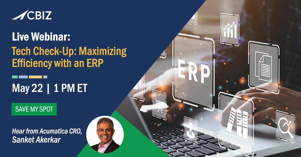 CAGilmanCPA's tweet photo. Is your accounting system stuck in the past? Is your #ERP truly future-ready?

Join our upcoming webinar with @Acumatica's CRO, Sanket Akerkar to discover telltale signs that your current system is holding you back and the ERP trends that help.

Register➡️ https://t.co/AKotFvdPX3 https://t.co/urwIrIzTWI