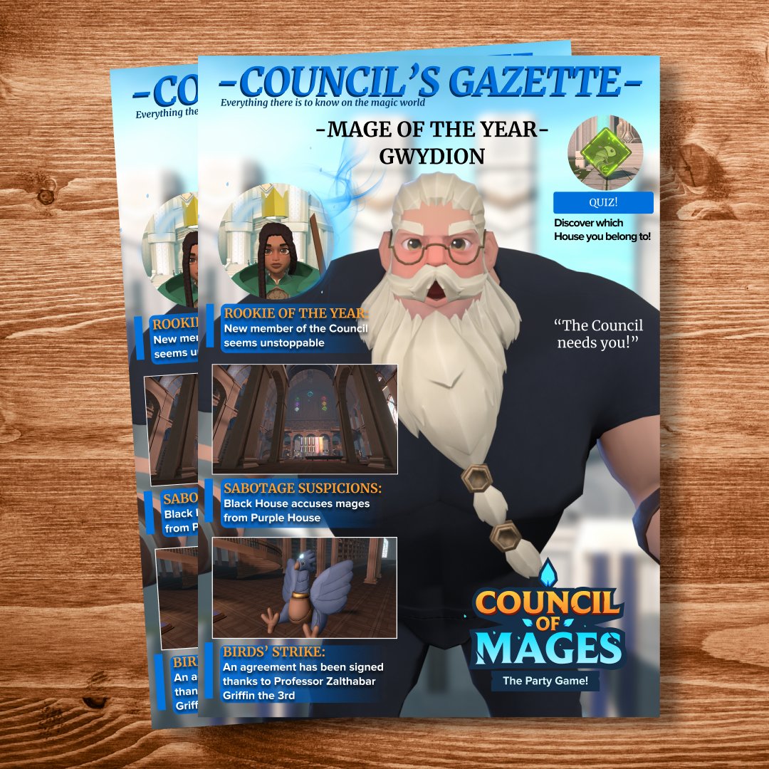 The new Council’s Gazette is out now!  Gwydion has been elected Mage of the year! The rookie of the year is unstoppable since she joined the Council!  If you want to learn more go get your copy at your local magic tower!
#EarlyAccess #multiplayer #magazine #steam  #councilofmages