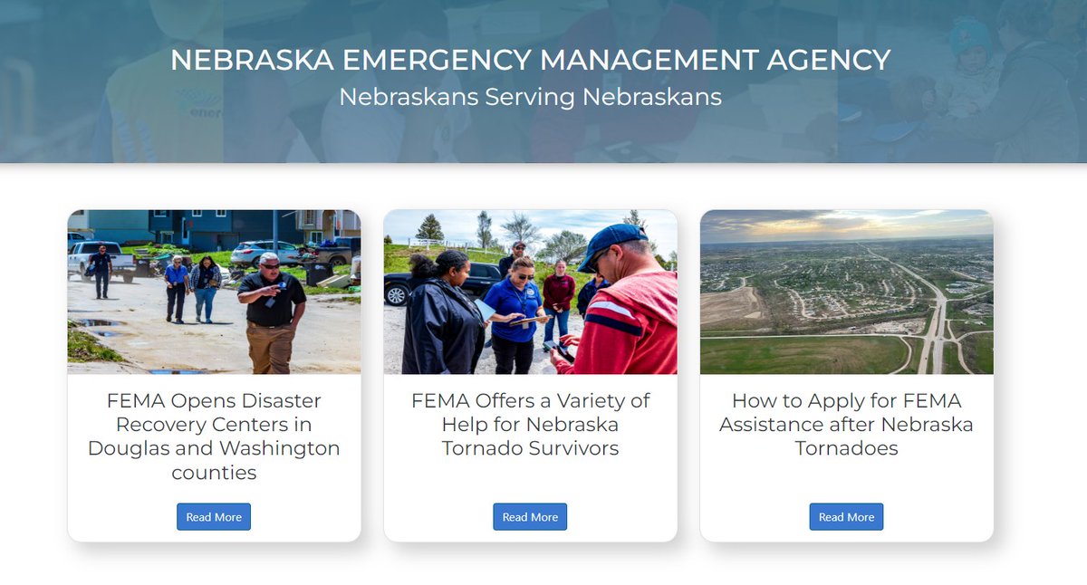If anyone is in need of more information or resources regarding the April tornadoes, please visit the following articles on our front page.

➡️Nebraska Disaster Recovery Centers are still open in Douglas and Washington counties.

🕖8 a.m. to 7 p.m.

🔗nema.nebraska.gov/index.php