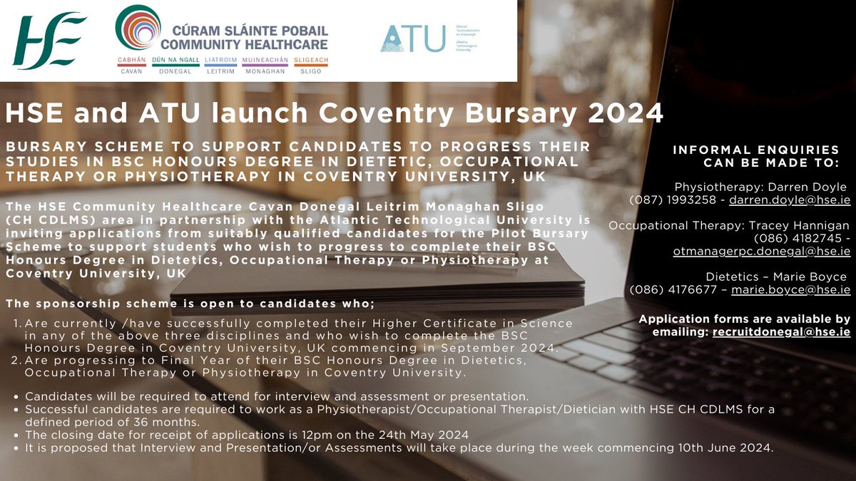 HSE & ATU Bursary Please find details below on this exciting opportunity! The closing date for receipt of applications is 12pm on the 24th May 2024 @atu_ie @HSELive