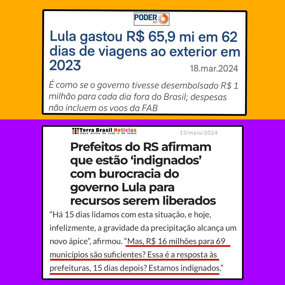 Lula gastou 4 vezes mais em viagens internacionais (só em 2023, não considerando 2024 e nem os gastos com os voos da FAB) do que envio de verba para prefeituras do RS.