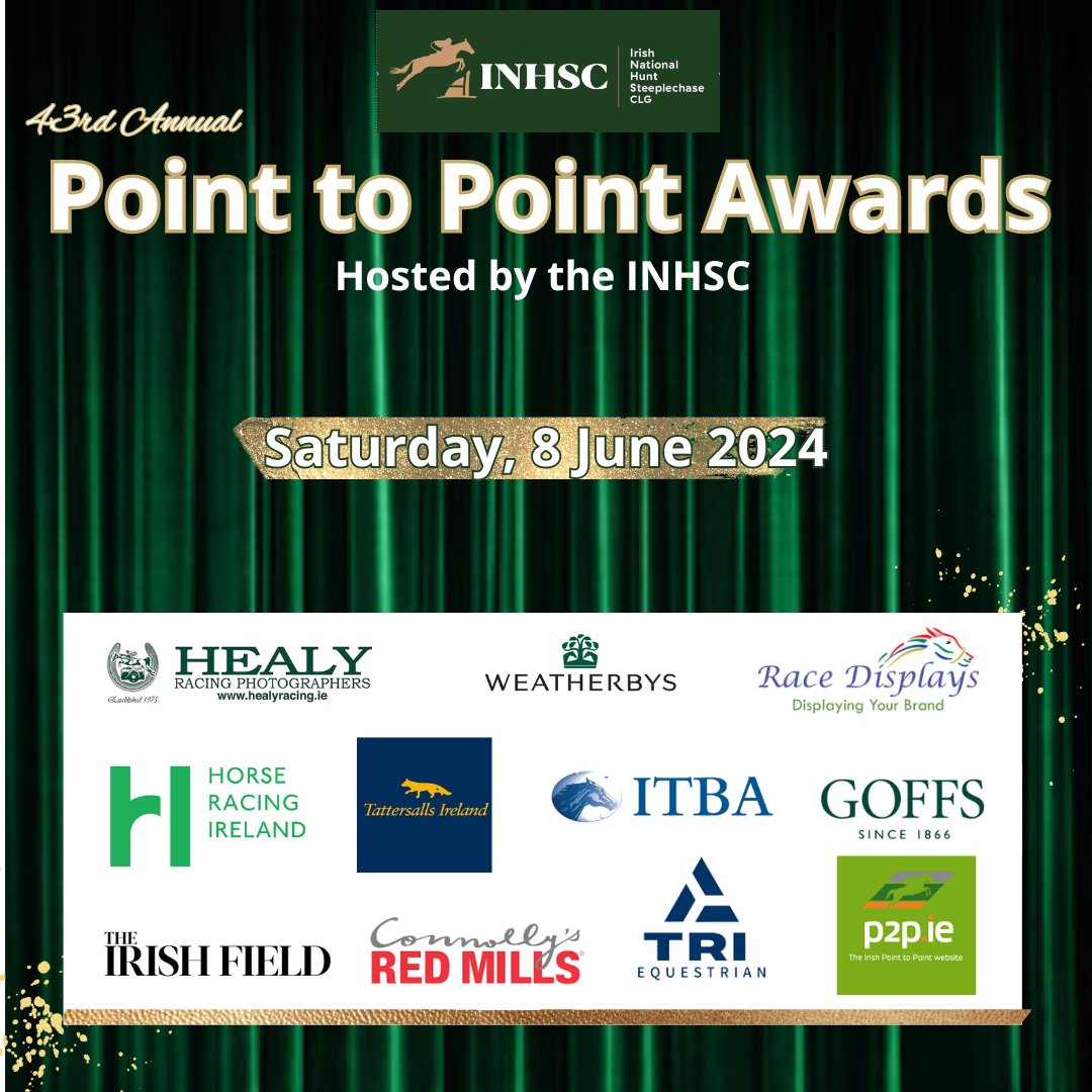 ✨43rd Annual Point to Point Awards✨ Many thanks to the sponsors of the Point to Point awards, we look forward to recognising this seasons talented winners on the night! 🏆 📅 Saturday 8 June 📍 @NewparkHotel 🎟️ Tickets available to purchase here - ci0d.short.gy/P2PAwards