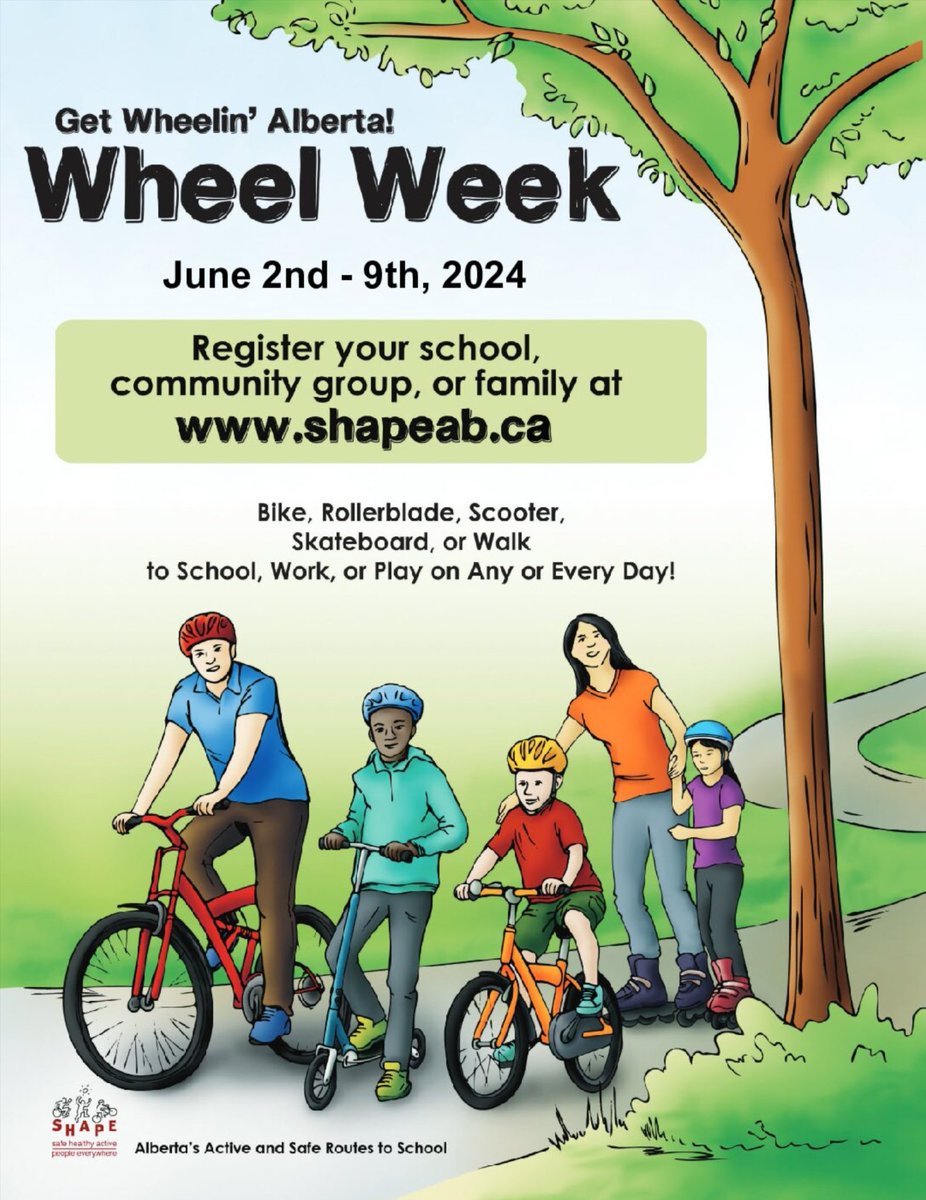 The year is flying by and that means #WheelWeek is quickly approaching! Register your school community at the link below! @SHAPE_Alberta 🔗shapeab.ca/wheel-week