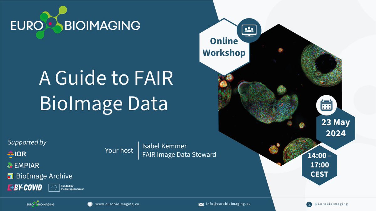 Interested in #FAIRdata in #bioimaging? Join the @EuroBioImaging Guide to FAIR BioImage Data online #workshop on May 23, 2-5 pm CEST. More info at eurobioimaging.eu/news/a-guide-t… Register at us02web.zoom.us/meeting/regist… #imaging #microscopy #data #bioimage