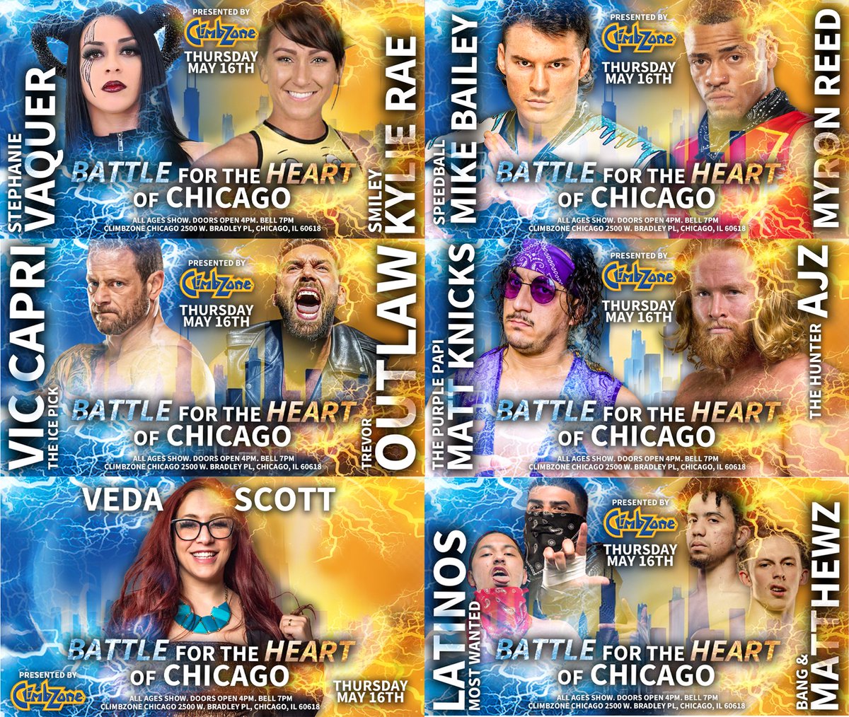 WarriorWrstlng's tweet photo. !! CONTEST TIME !!

It's show week for "The Battle for the Heart of Chicago" at ClimbZone Chicago, and we want to give away some cool prizes to the fans in attendance!

Retweet this post and let us know which match you're most looking forward to. 

We will choose FIVE lucky winners.

If they're not already going to the show, they will win GA tickets to the show!

If the winners are already coming to the show, they will get a free gift at will call. Gifts will range from sunglasses to t-shirts to posters to ticket upgrades.

We will choose five winners tomorrow (Tuesday) at Noon!

And if you don't have your tickets, get them here - https://t.co/LN2ivCeJ12