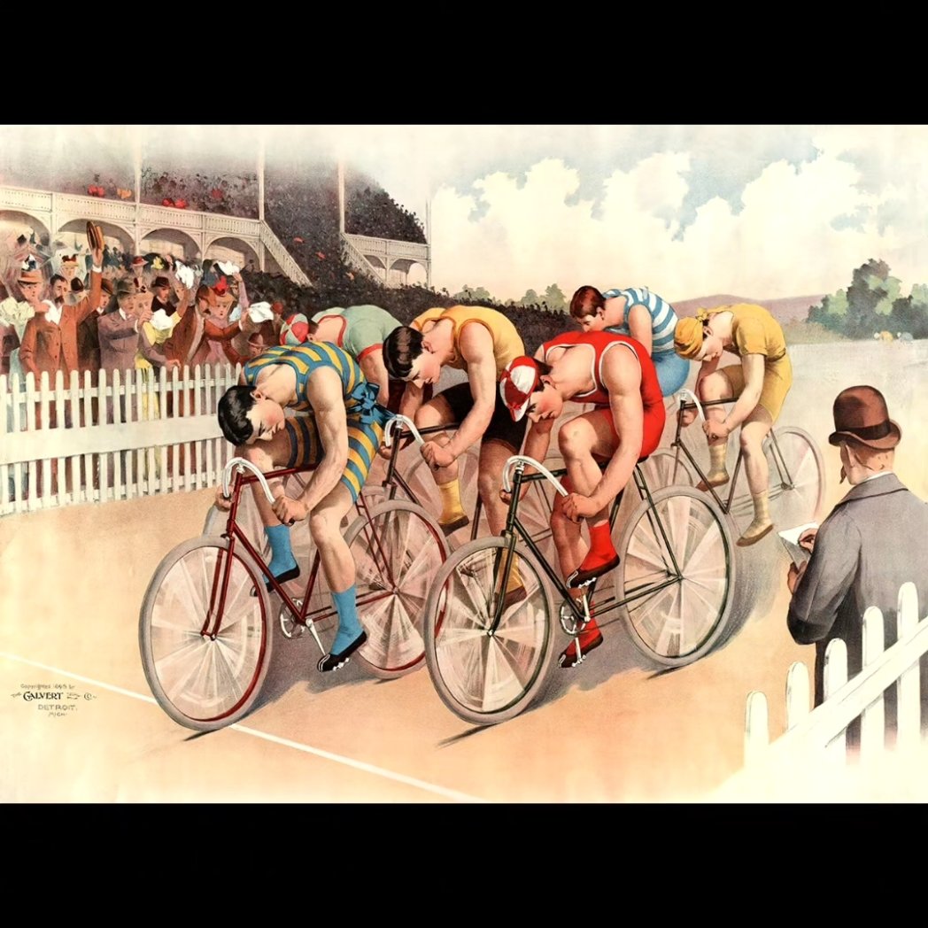NEW!  1895 Velodrome Racers High Quality Print Reproduction.
Available at:
moltenicycling.com
#velodrome #detroit
#campagnolo #cycling #cyclingporn  #dilectacycles #cyclingimages #france🇫🇷 #eroica #cyclinglife #cyclist #cycling #art #cyclingart #TDF #tourdefrance #home