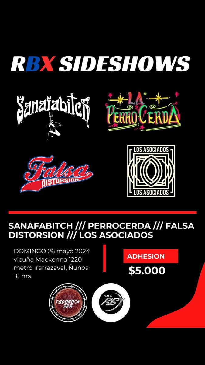 FalsaDistorsion's tweet photo. Domingo 26 nos vemos en la Sala RBX!
🫡 https://t.co/d4BDgsqCM5