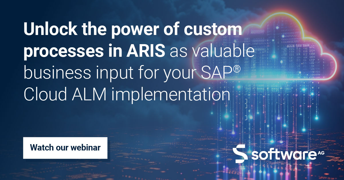It's your chance to empower your team, optimize project efficiency, and unleash the full potential of SAP® Cloud ALM with ARIS! 

Explore the seamless integration of these two worlds in this on-demand webinar. ▶️ bit.ly/3xXaj1F

 #IT #BusinessTransformation