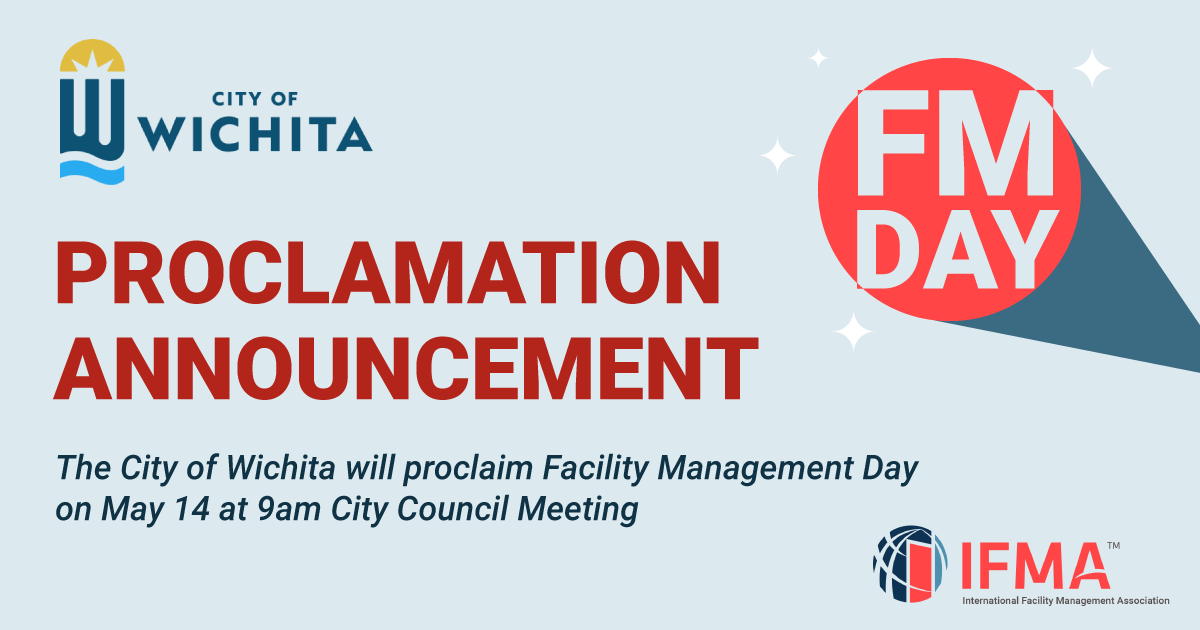 The City of Wichita will proclamating Facility Management Day at the City Council meeting on Tuesday, May 14th, 2024, at 9:00 AM. IFMA Wichita Chapter will receive this proclamation. #fmday #facilitymanagement #facilitymanager #facilitymaintenance #cityofwichita @CityofWichita