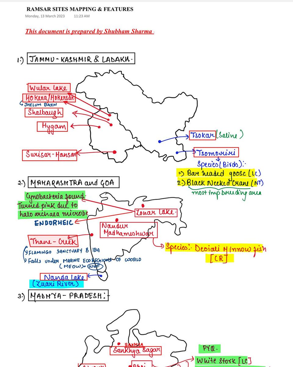 📌 Compilation of Ramsar Sites- State-Wise
- Prepared by Shubham Sharma 
- Useful for UPSC CSE Prelims 

(A Thread 🧵)