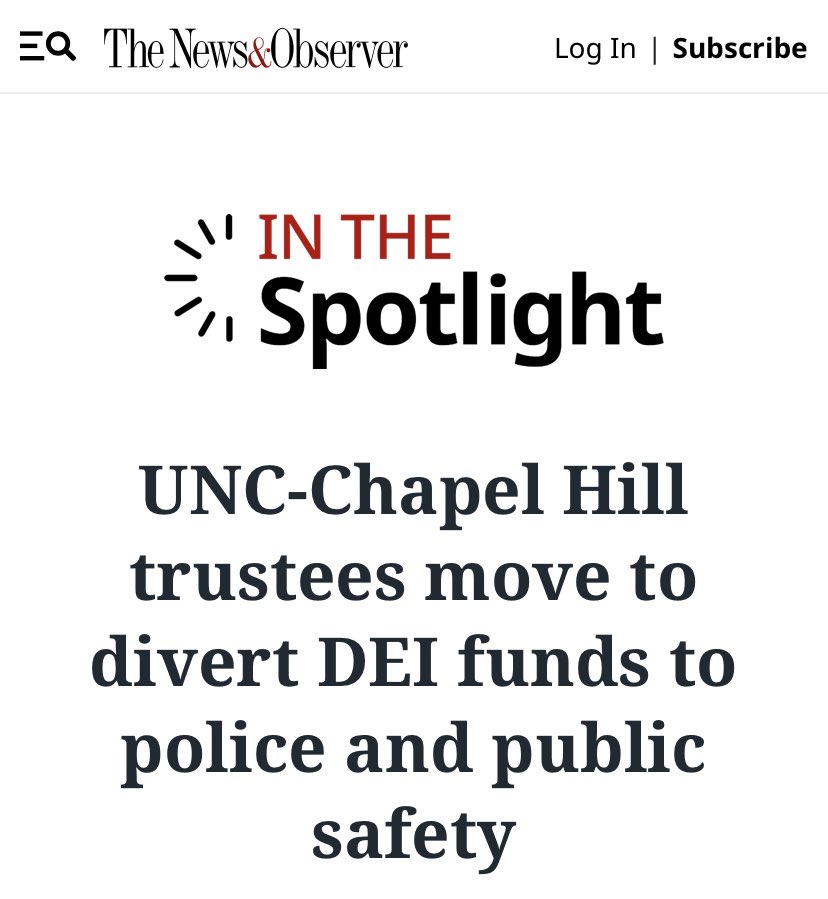 NEW: In a special meeting this morning, the UNC Chapel Hill Board of Trustees “unanimously moved to reallocate the $2.3 million that the university spends on DEI programs toward police and other public safety measures.”