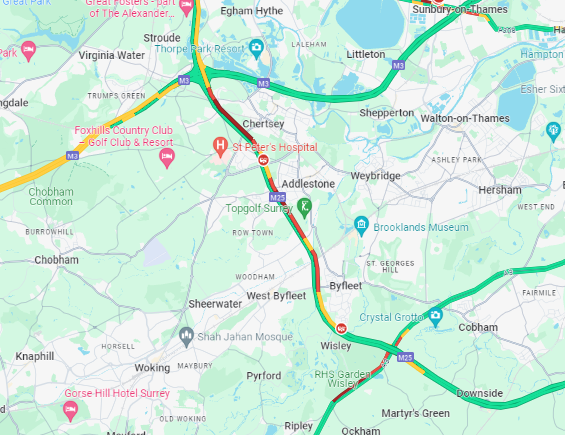 #M25: One lane closed due to a multi-vehicle accident anticlockwise between J11 #Chertsey and J10 #A3