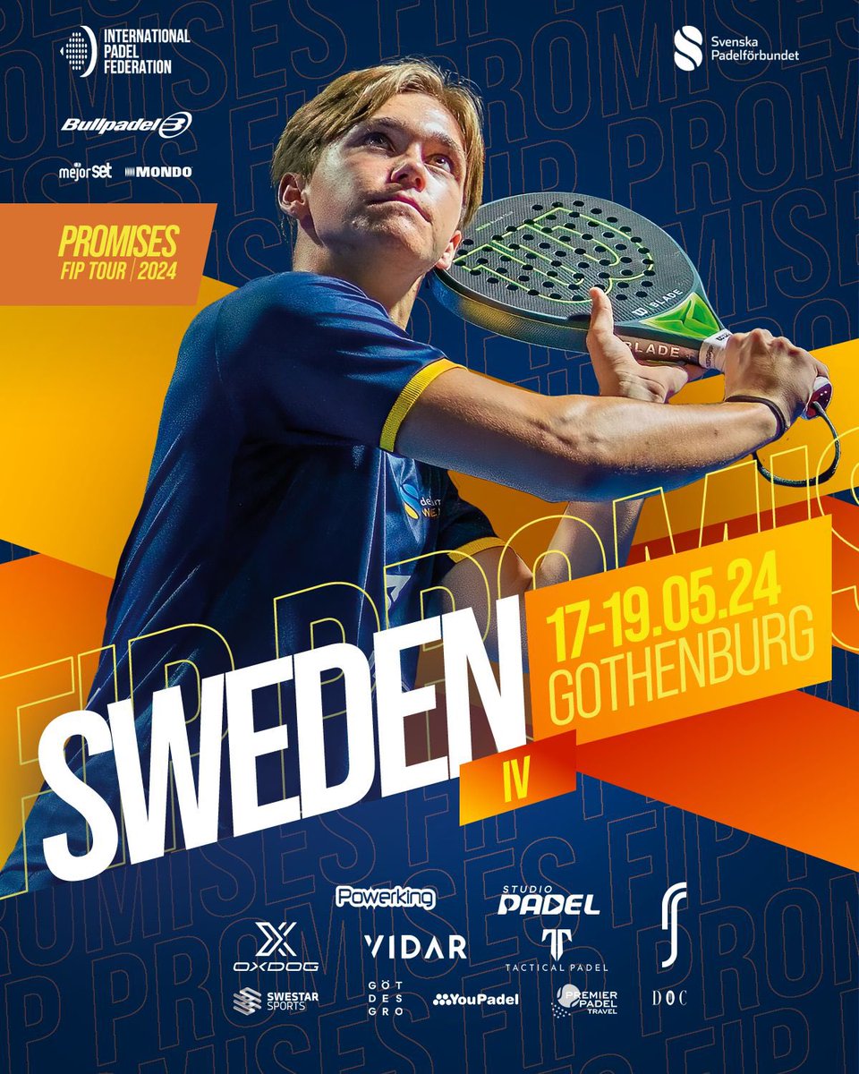 TEST YOUR TALENT 🔥

Gothenburng the battlefield where dreams come true. #4ACT 🇸🇪

Learn more:

🟧 FIP PROMISES SWEDEN IV 🟧

🚹🚺 Boys and Girls
🎾 Category: Under 14 | Under 16 | Under 18
📍 Gothenburg - Sweden 🇸🇪
🗓️ 17 - 19 May
__

#PadelFIP
#CupraFipTour2024
#FIP🧡Sweden IV