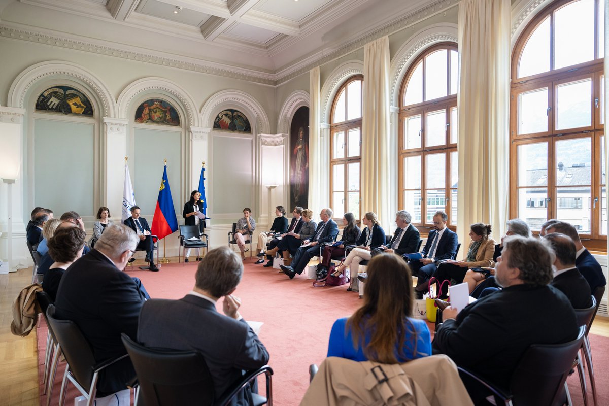 DominiqueHasler's tweet photo. On the occasion of Europe Day, I had the traditional pleasure today of welcoming the ambassadors of the EU member states accredited to 🇱🇮 to a dialog in #Vaduz . We talked about Liechtenstein's @coe  presidency, 🇱🇮&amp;🇪🇺 relations and other European policy issues. 🙏for the exchange https://t.co/ViSngftvmp