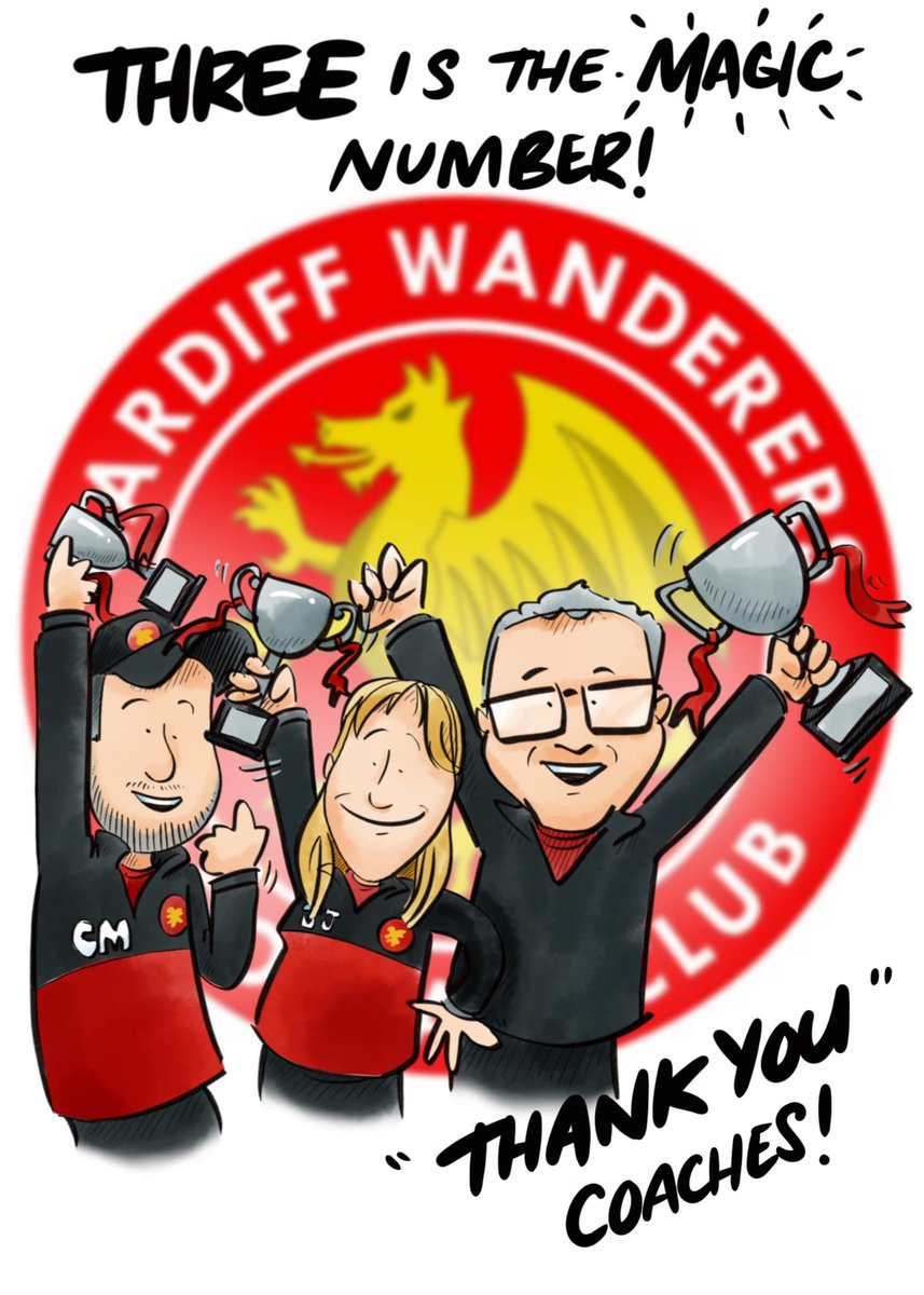 Jones_Alison_UK's tweet photo. A ‘magic’ combo of three of the best coaches involved in girls grassroots football in South Wales, a close-knit squad of fantastic girls and fab parents, one of which happens to be a talented artist. How lucky were our girls to be part of this football family ⚽️🏆@CDFWanderersFC https://t.co/2tW2tDU4Ld